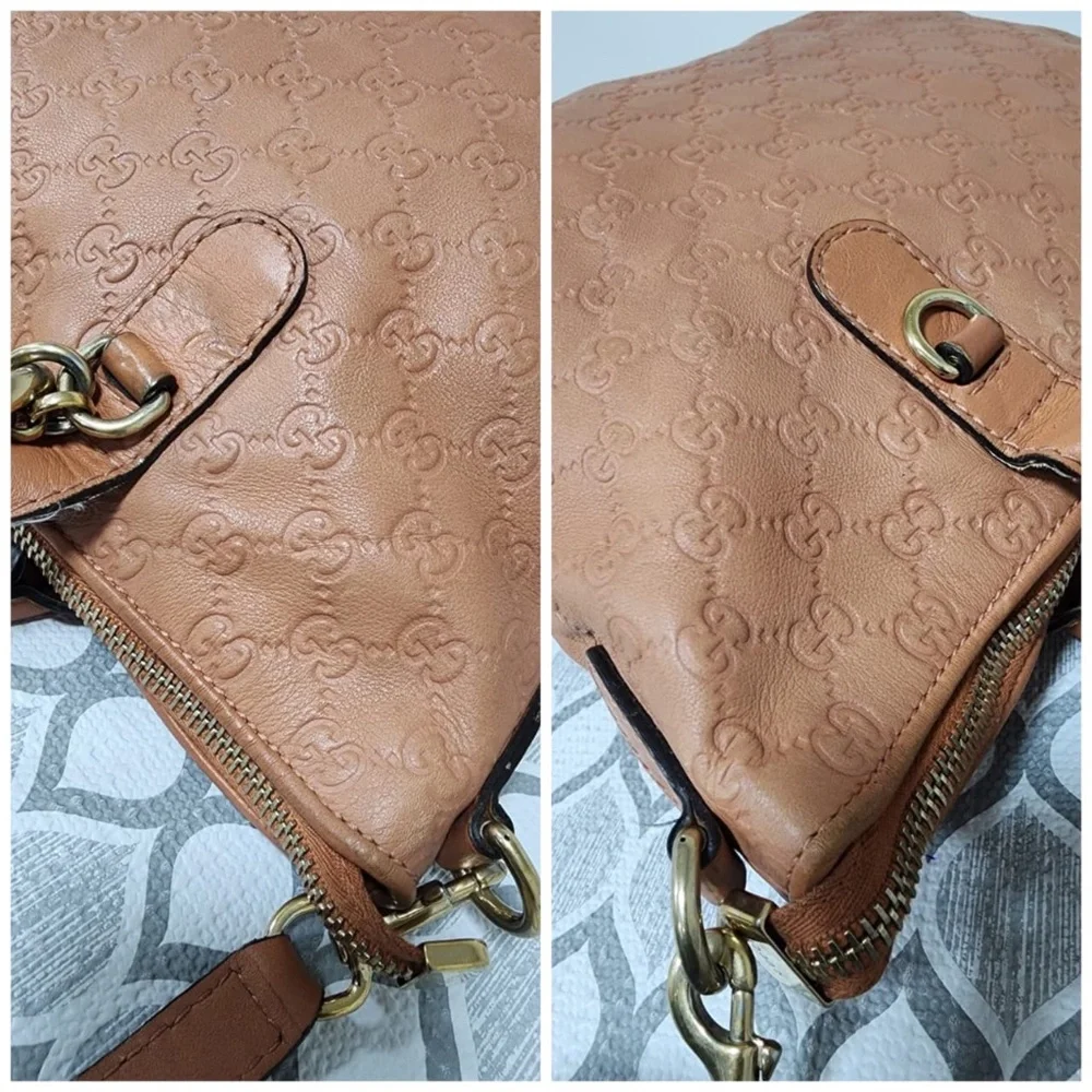 Authentic GUCCI Guccissima Large Heart Bit Charm Top Handle Satchel Bag Peach